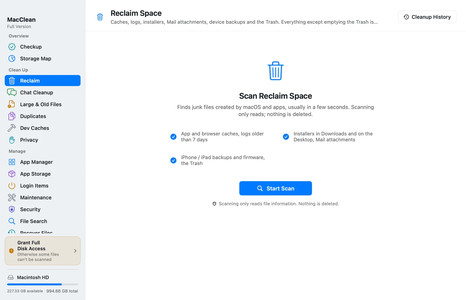 MacClean — cache cleanup